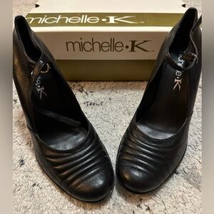 Michelle K Black Leather Heels Dandy Signature Size 6